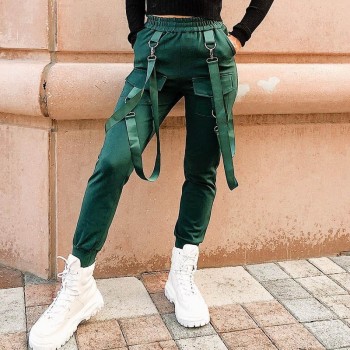 Streetwear Trousers Cargo Pants Casual Joggers Black High Waist Loose Black Green Red